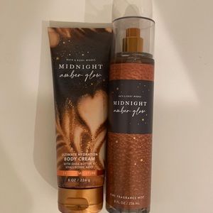 Bath and Bodyworks Midnight Amberglow. Body cream and fine fragrance mist.